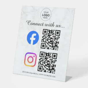 connect with us instagram facebook social media qr pedestal sign