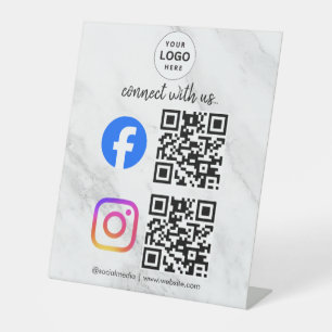connect with us instagram facebook social media qr pedestal sign