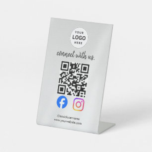 connect with us instagram facebook social media qr pedestal sign