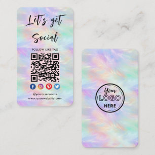 Connect With Us Iridescent Opal Stylish Qr Code Business Card