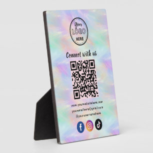 Connect With Us Iridescent Opal Stylish QR Code Plaque