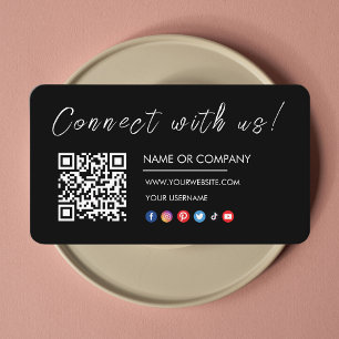 Connect with us Logo Qr Code Social Media Black Business Card