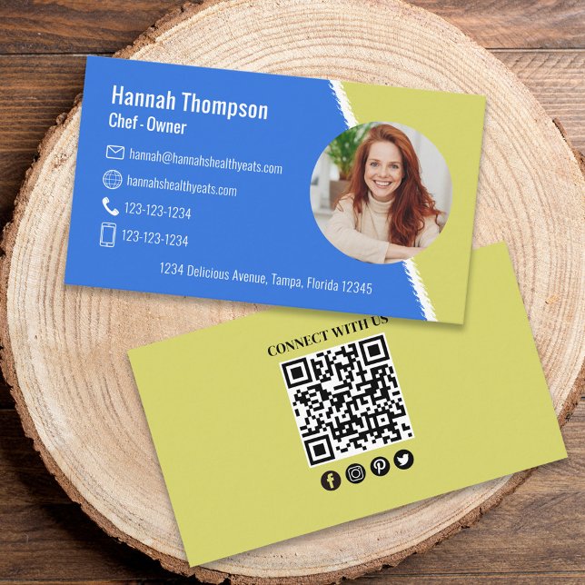 Connect With Us | Modern Photo QR Code Blue Green Business Card (Creator Uploaded)