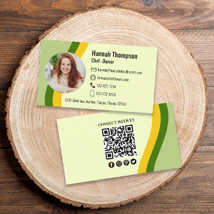 Connect With Us   Modern Photo QR Code Green Business Card