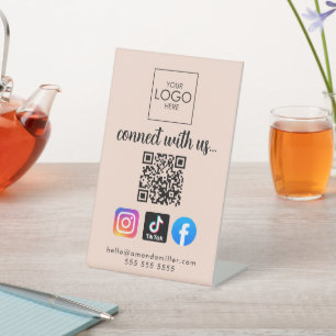 Connect With Us Modern Social Media QR Code Cool Pedestal Sign