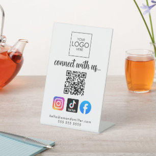 Connect With Us Modern Social Media QR Code Cool Pedestal Sign