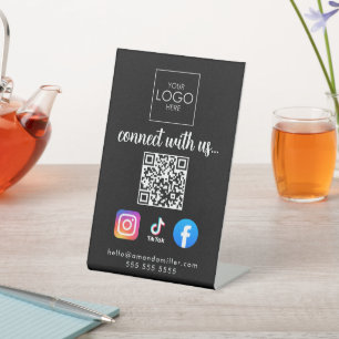 Connect With Us Modern Social Media QR Code Cool Pedestal Sign