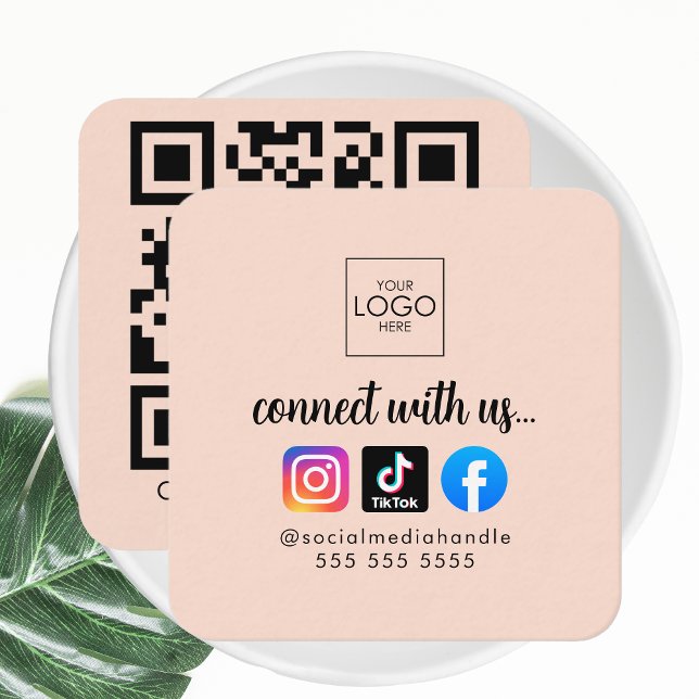 Connect With Us Modern Social Media QR Code Cool Square Business Card (Creator Uploaded)