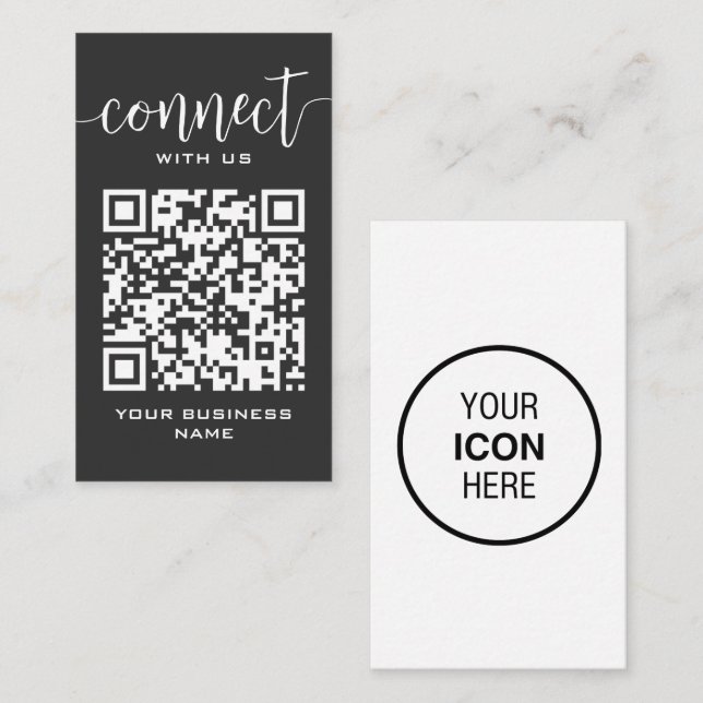 Connect With Us Qr Code Dark Grey Modern Minimal Business Card (Front/Back)