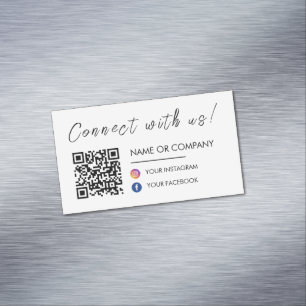 Connect with us Qr Code Facebook Instagram White Magnetic Business Card