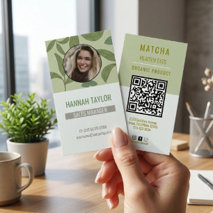 Connect With Us   QR Code Green Tea Logo Business  Card