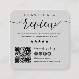 Connect With Us QR Code Leave Us A Review Grey Square Business Card