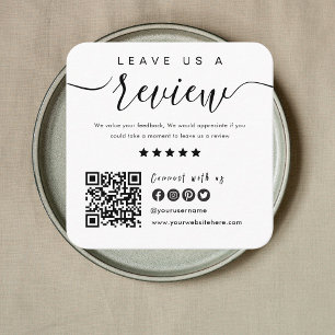 Connect With Us QR Code Leave Us A Review Modern Square Business Card