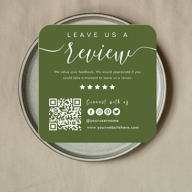 Connect With Us QR Code | Leave Us A Review Modern Square Business Card (Creator Uploaded)