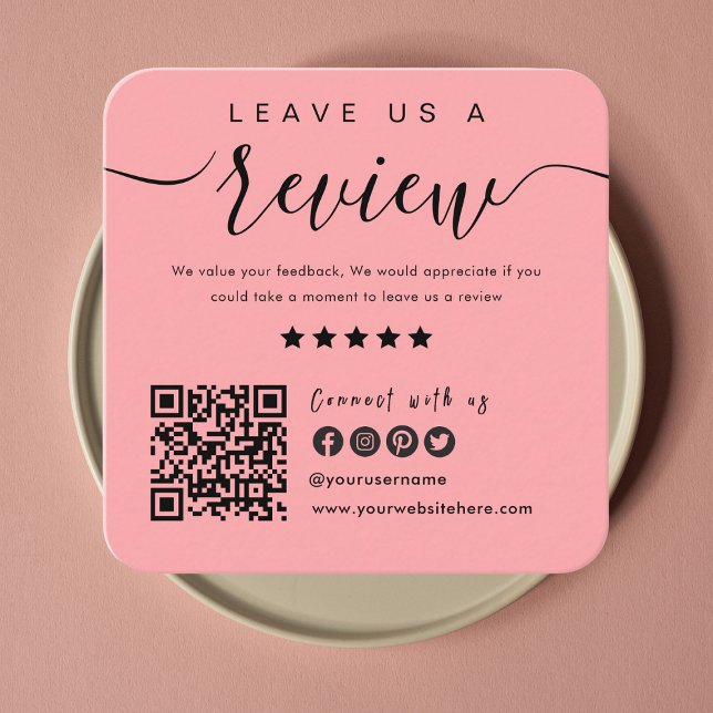 Connect With Us QR Code | Leave Us A Review Modern Square Business Card (Creator Uploaded)