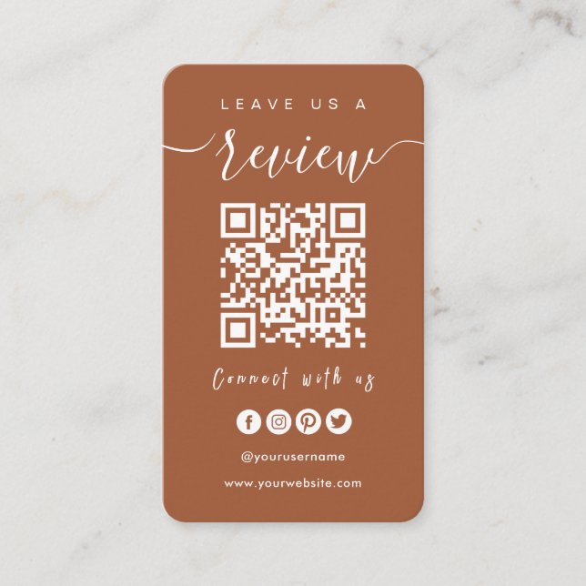 Connect With Us QR Code | Leave Us A Review Script Business Card (Front)