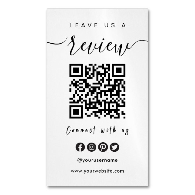 Connect With Us QR Code | Leave Us A Review Script Magnetic Business Card (Front Vertical)