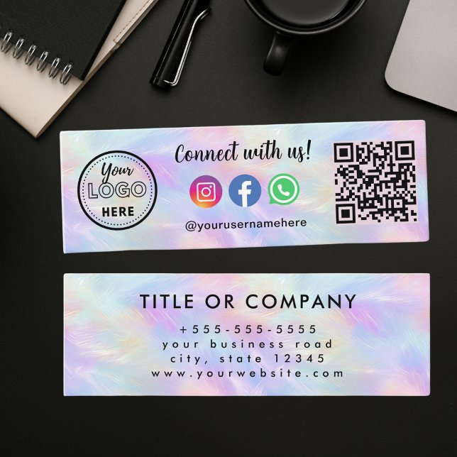 Connect With Us Qr Code Logo Iridescent Opal Mini Business Card (Creator Uploaded)