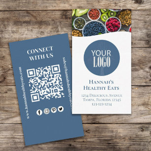Connect With Us QR Code Logo Modern Photo Blue Business Card