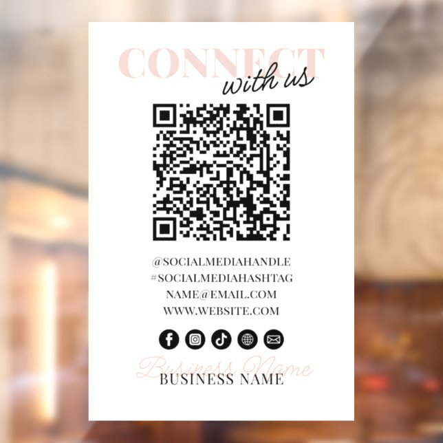 Connect with Us QR Code Modern Pink Script Company Window Cling (Sheet 2)