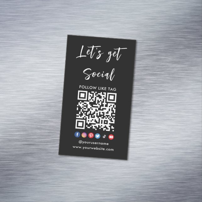 Connect With Us Qr Code Professional Black Magnetic Business Card (In Situ)