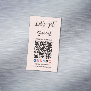 Connect With Us Qr Code Professional Blush Pink Magnetic Business Card