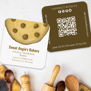 Connect With Us   QR Code Simple Bakery Cookie  Square Business Card