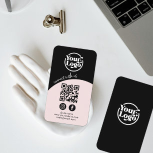 Connect With Us QR Code Social Media Black Pink Business Card