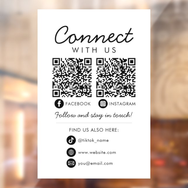 Connect with Us QR Code Social Media Follow Us Window Cling (Sheet 2)
