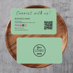 Connect with us Qr Code Social Media Mint Green Business Card