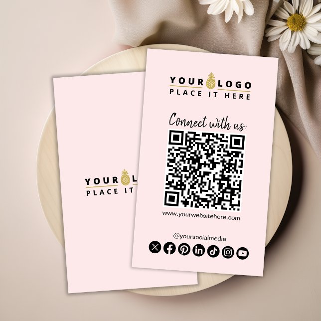 Connect With Us QR Code Social Media Modern Pink Business Card (Creator Uploaded)