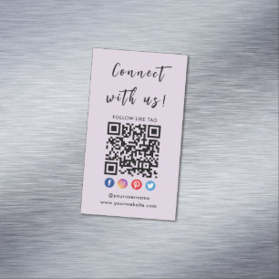 Connect With Us Qr Code Social Media Modern Purple Magnetic Business Card