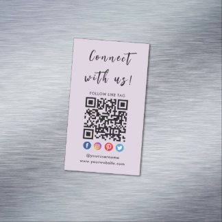 Connect With Us Qr Code Social Media Modern Purple Magnetic Business Card