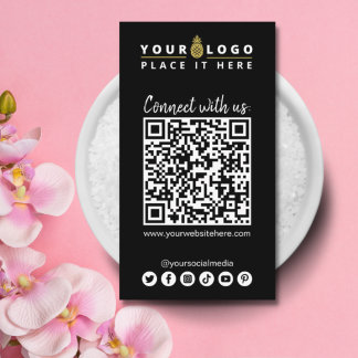 Connect With Us QR code Social Media Simple Black Business Card