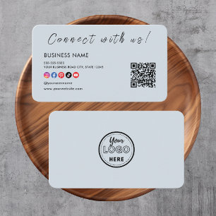Connect with us Qr Code Social Media Soft Navy Business Card