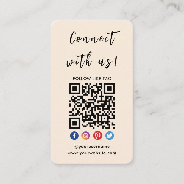 Connect With Us Qr Code Social Media Terracotta Business Card (Front)