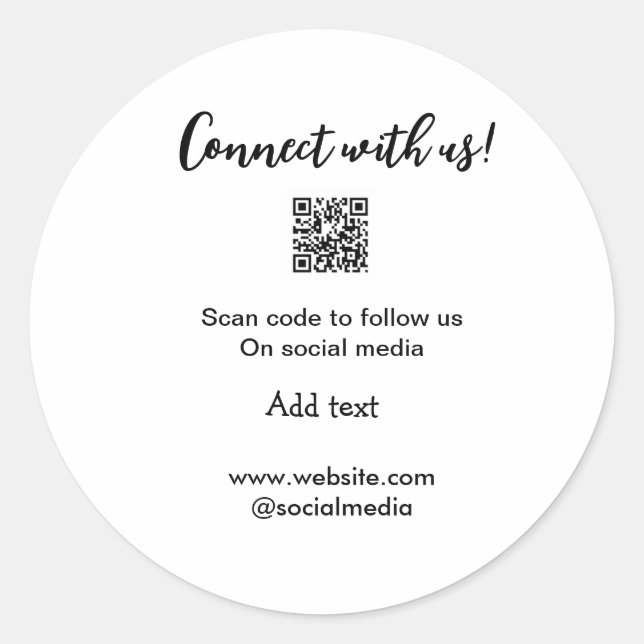 Connect with us scan QR code add website email  Classic Round Sticker (Front)