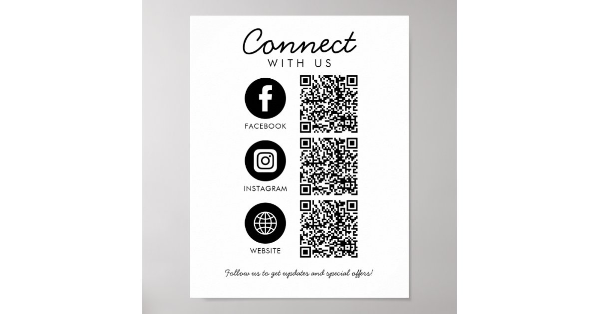 Connect with Us Social Media 3 QR Code Website Poster | Zazzle