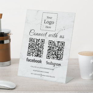 Connect with us Social Media Instagram Facebook qr Pedestal Sign