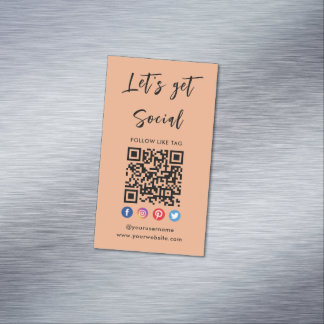 Connect With Us Social Media Modern Orange Qr Code Magnetic Business Card