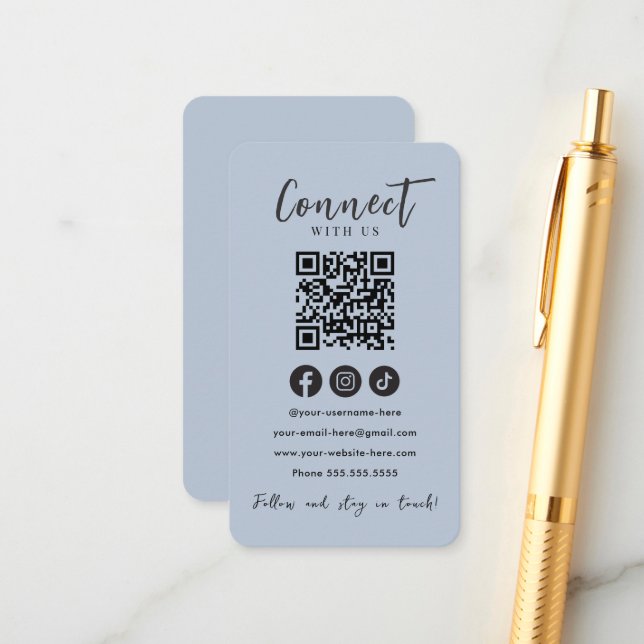 Connect With Us Social Media Modern QR Code Enclosure Card (Front/Back In Situ)