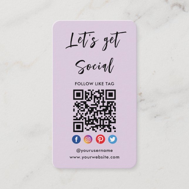 Connect With Us Social Media Purple Qr Code Business Card (Front)