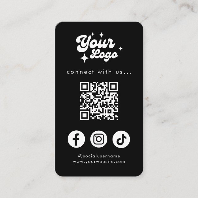 Connect with us Social Media QR Code Black Business Card (Front)