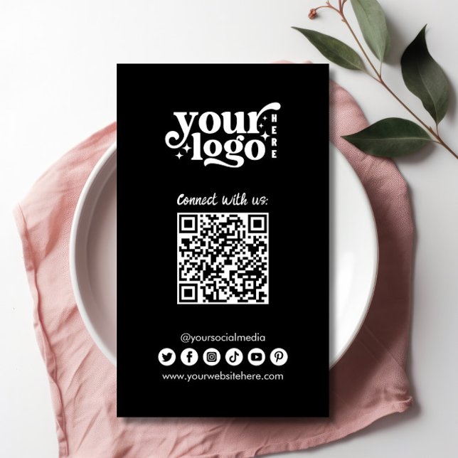 Connect with us Social Media QR Code Black Business Card (Creator Uploaded)