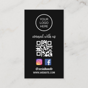 Connect with us   Social Media QR Code Black Business Card