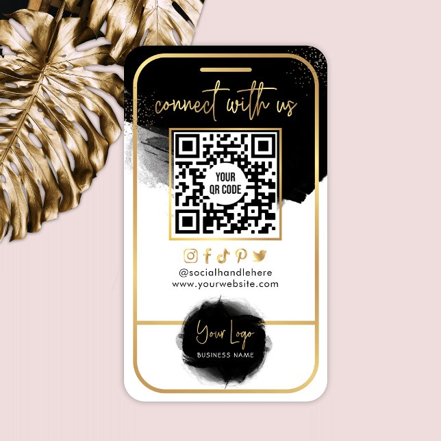 Connect With Us Social Media QR Code Black & Gold Business Card (Creator Uploaded)