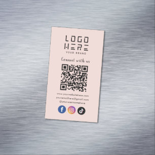 Connect With Us Social Media QR Code Blush Pink Magnetic Business Card
