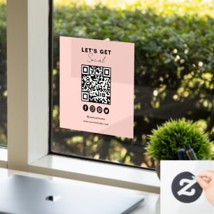 Connect With Us Social Media QR Code Blush Pink Window Cling