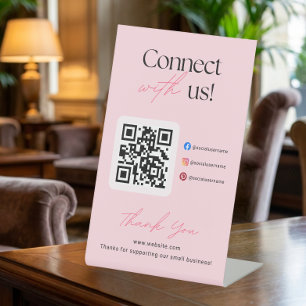 Connect With Us Social Media QR Code Business  Pedestal Sign