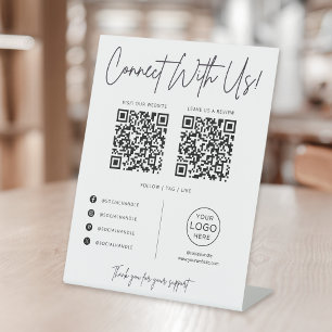 Connect With Us Social Media QR Code Business Pedestal Sign